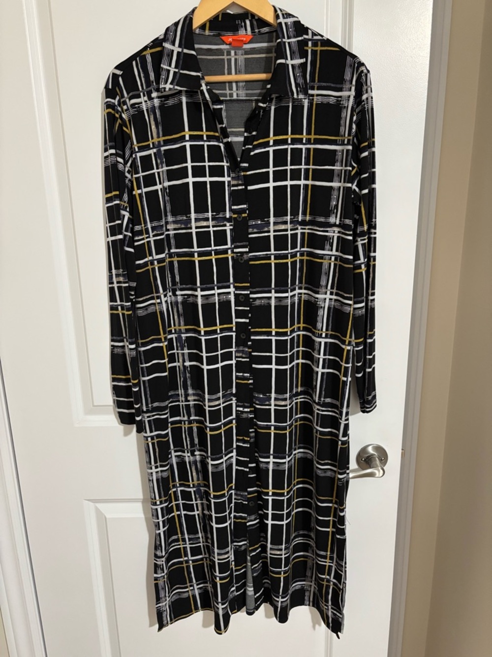 Joe Fresh Black Long-Sleeve Plaid Button Dress